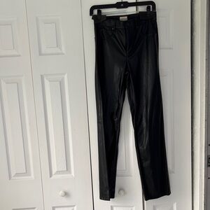 Alice + Olivia Black Vegan Faux Leather Jeans Cropped Flare size 26